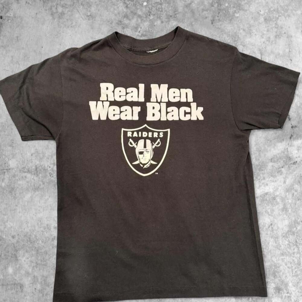 Vintage 80s Oakland Raiders Single Stitch Real Men Wear Black T-Shirt